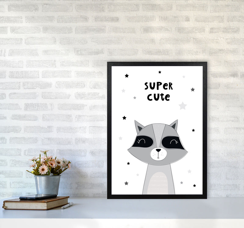 Super Cute Raccoon Framed Nursey Wall Art Print A2 White Frame