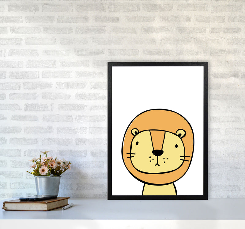 Scandi Lion Framed Nursey Wall Art Print A2 White Frame