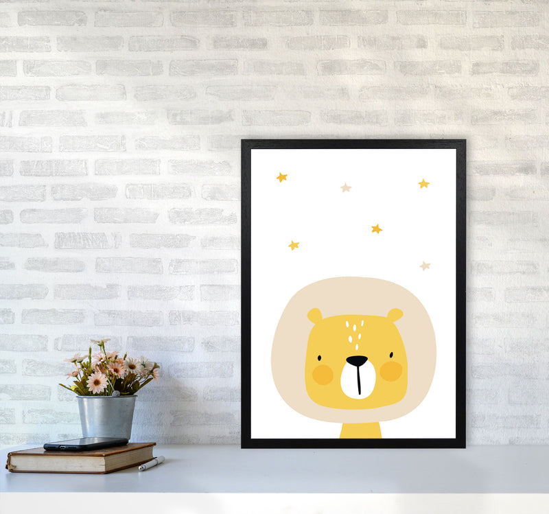 Scandi Lion And Stars Framed Nursey Wall Art Print A2 White Frame