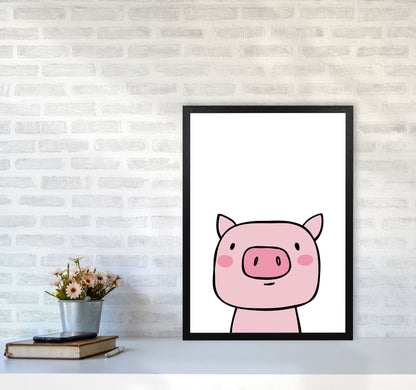Scandi Pink Pig Framed Nursey Wall Art Print A2 White Frame