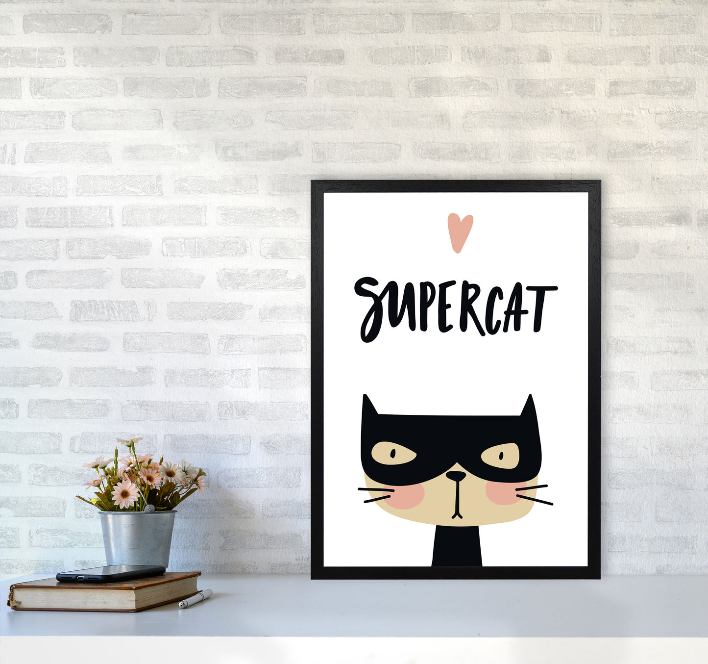 Supercat Framed Nursey Wall Art Print A2 White Frame