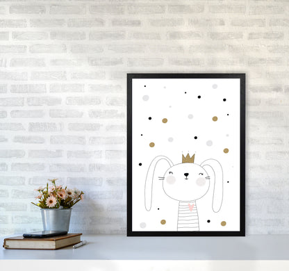 Scandi Cute Bunny With Crown And Polka Dots Modern Print A2 White Frame