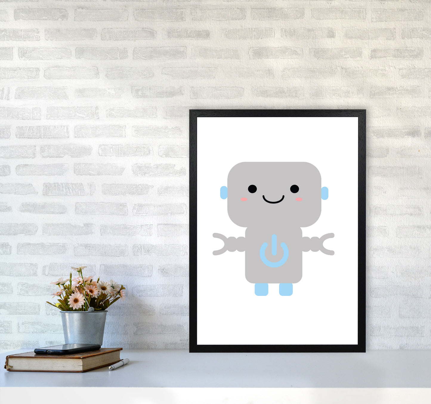 Robot Framed Nursey Wall Art Print A2 White Frame