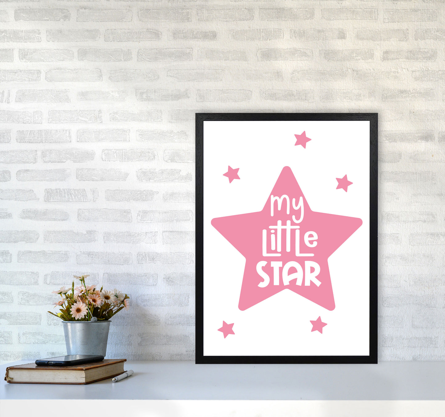 My Little Star Pink Framed Nursey Wall Art Print A2 White Frame
