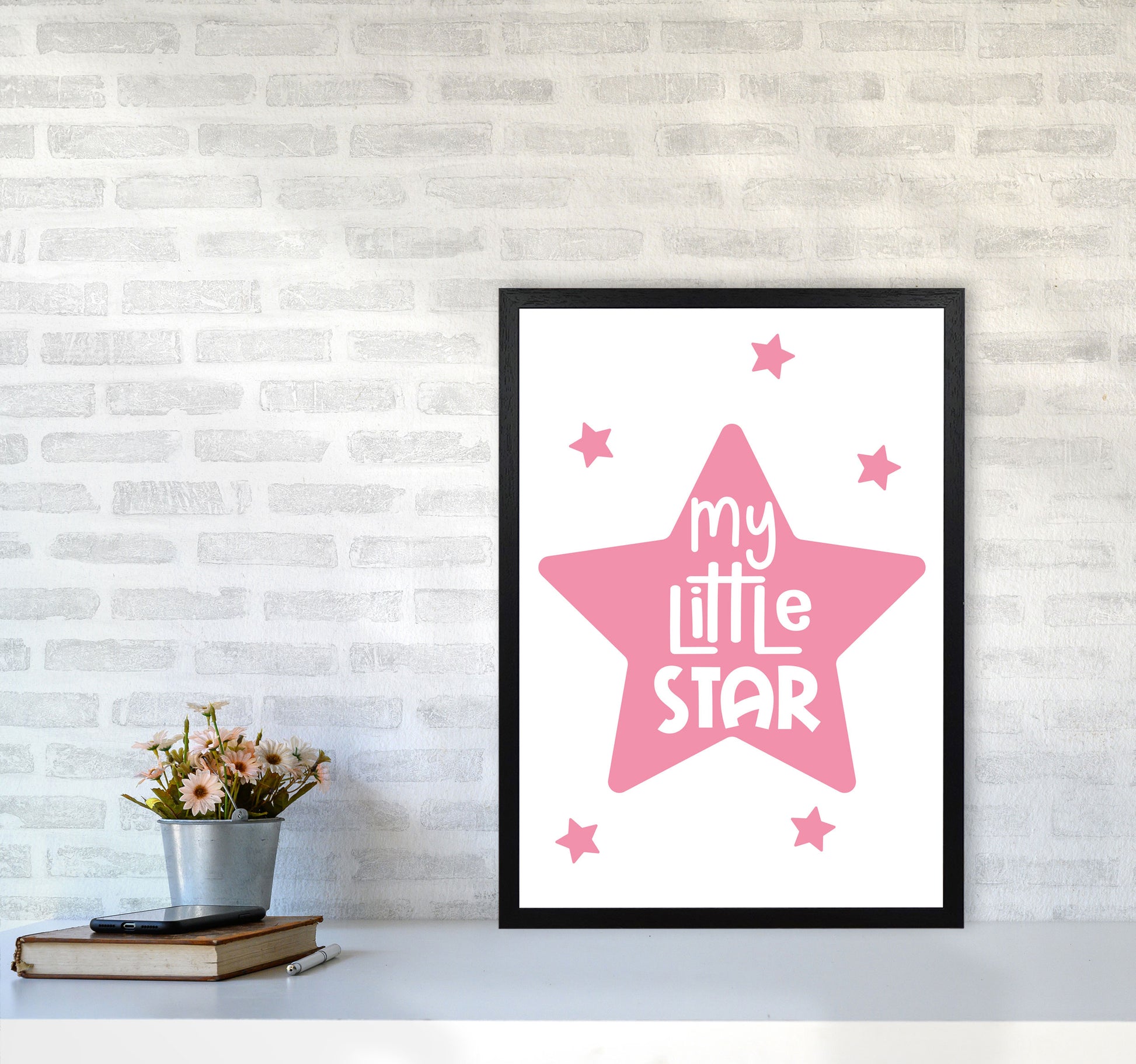 My Little Star Pink Framed Nursey Wall Art Print A2 White Frame