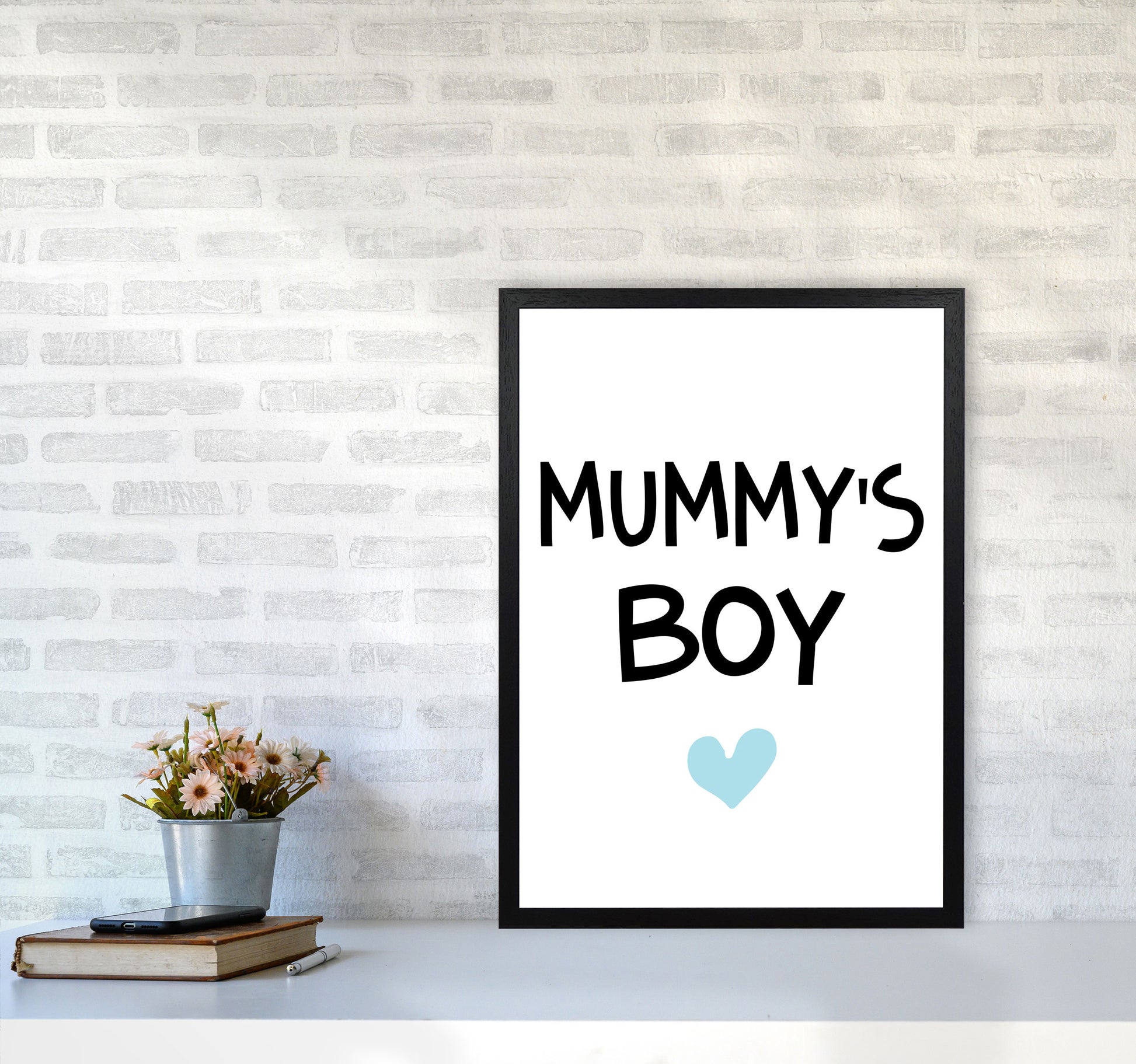Mummy&#39;s Boy Blue Framed Nursey Wall Art Print A2 White Frame