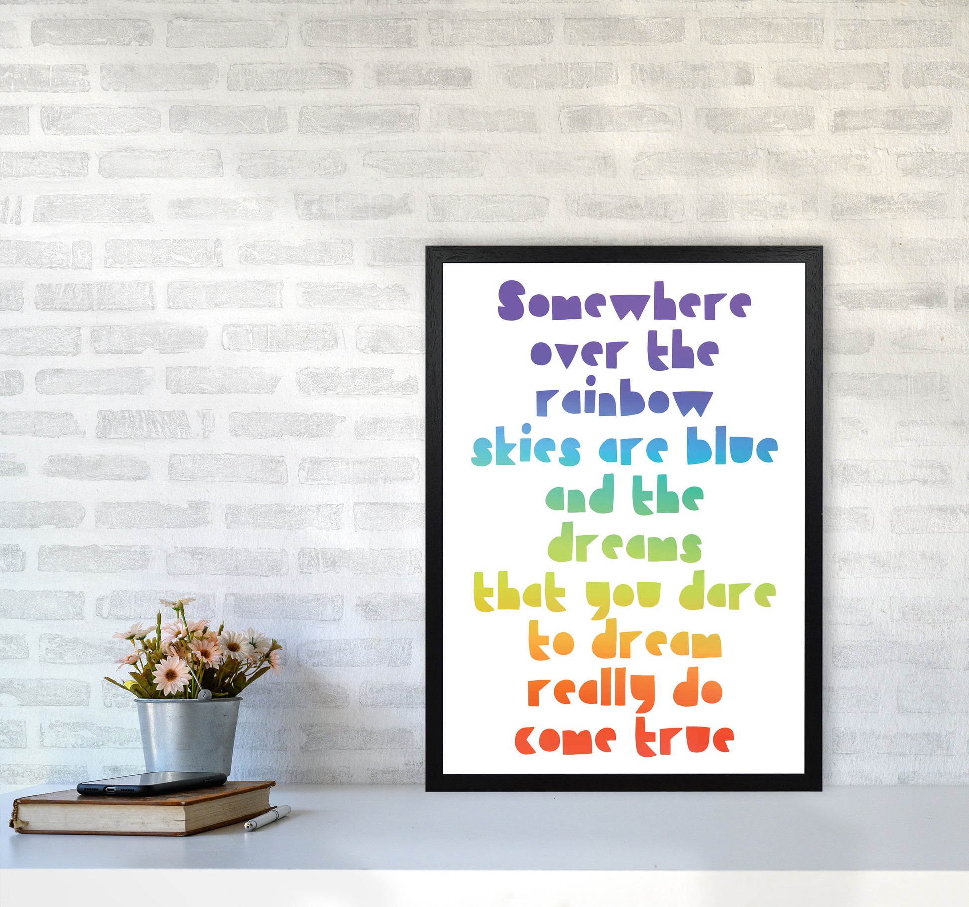 Somewhere Over The Rainbow Multi Modern Print A2 White Frame