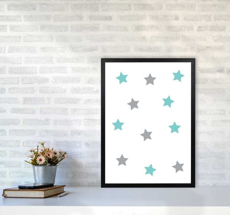 Mint And Grey Stars Framed Nursey Wall Art Print A2 White Frame