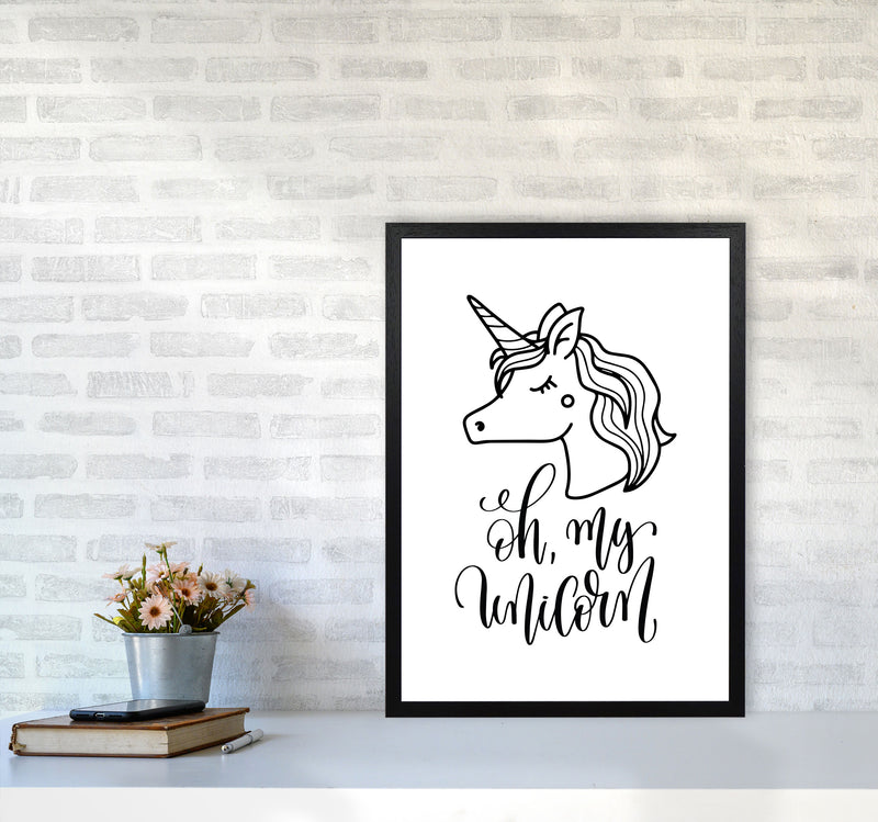 Oh My Unicorn Black Framed Nursey Wall Art Print A2 White Frame