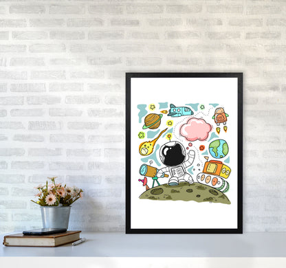 Space Illustration Framed Nursey Wall Art Print A2 White Frame