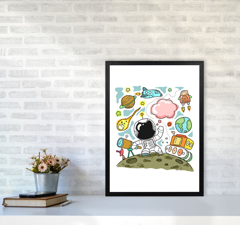 Space Illustration Framed Nursey Wall Art Print A2 White Frame