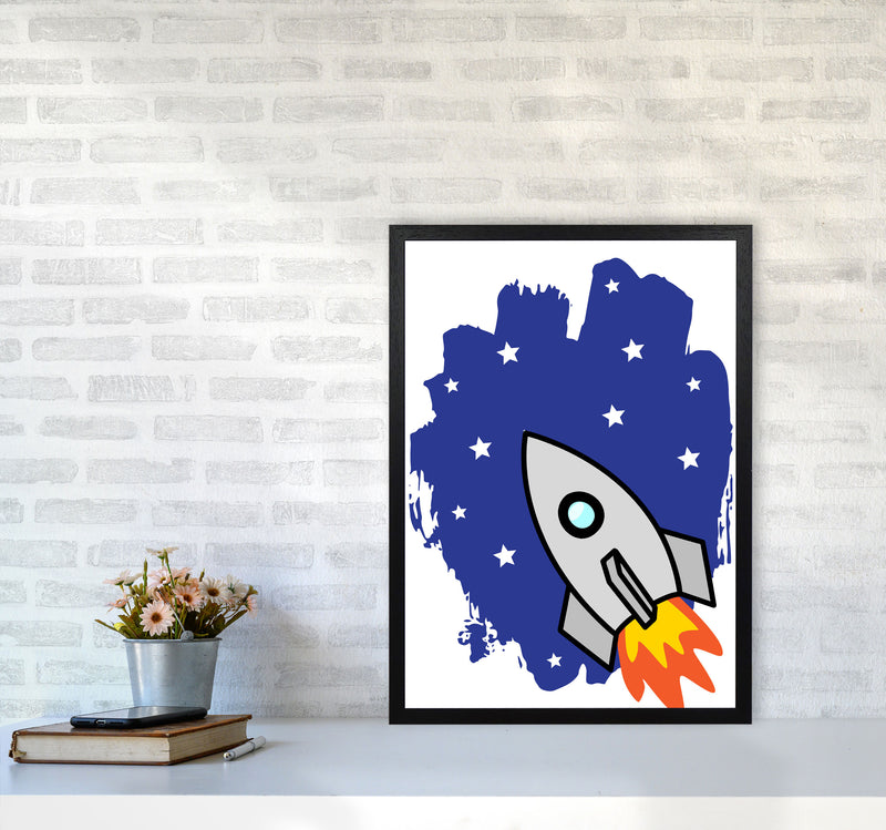 Space Rocket Framed Nursey Wall Art Print A2 White Frame