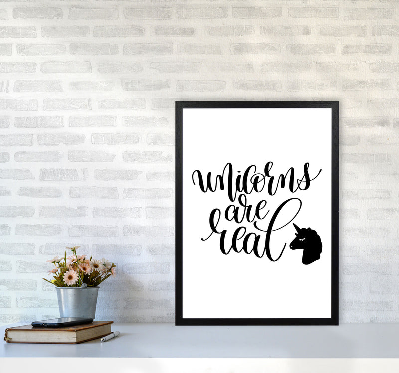 Unicorns Are Real Black Framed Nursey Wall Art Print A2 White Frame