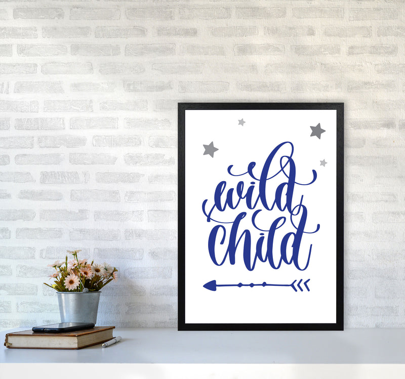 Wild Child Navy Framed Nursey Wall Art Print A2 White Frame