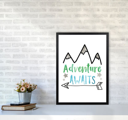 Adventure Awaits Watercolour Modern Print A2 White Frame