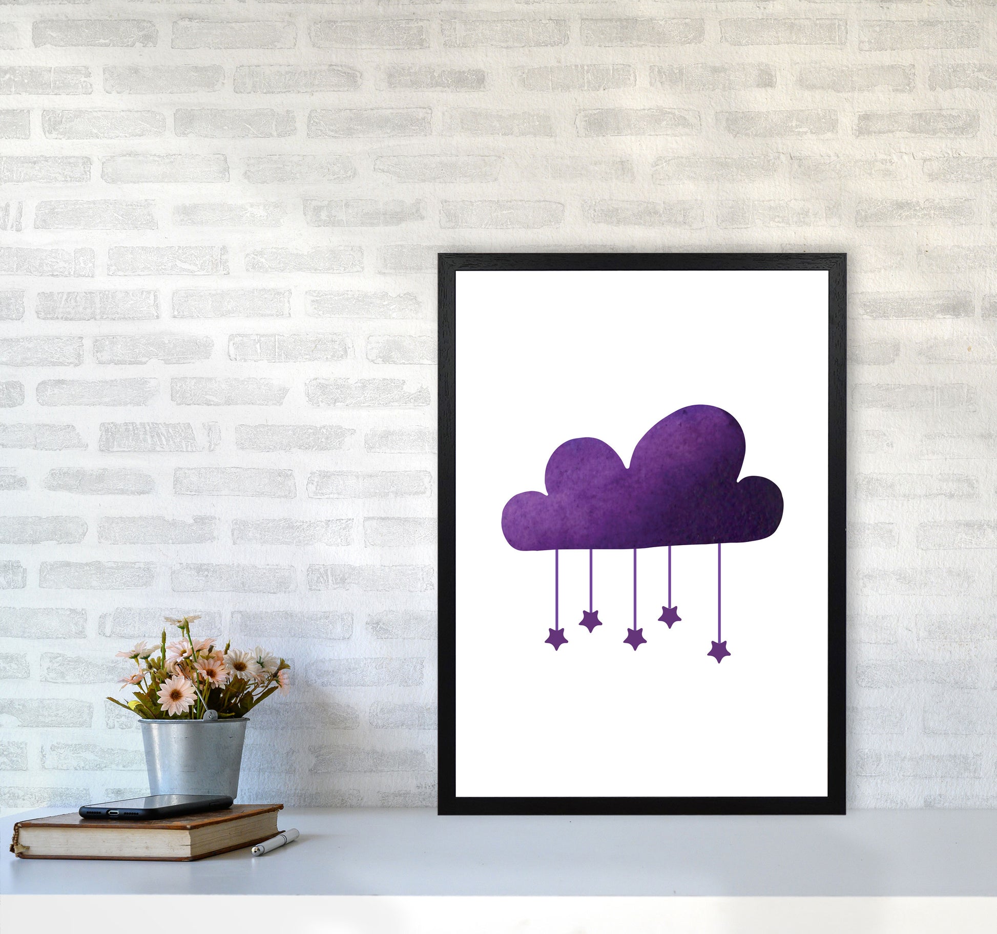 Purple Cloud Watercolour Modern Print A2 White Frame