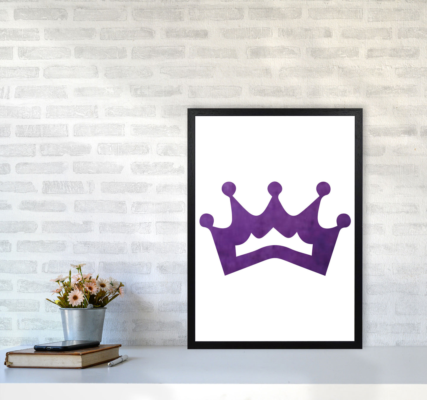Purple Crown Watercolour Modern Print A2 White Frame