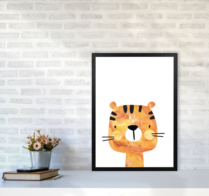 Scandi Tiger Watercolour Framed Nursey Wall Art Print A2 White Frame