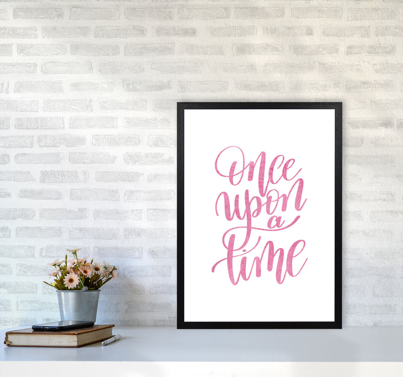 Once Upon A Time Pink Watercolour Framed Typography Wall Art Print A2 White Frame