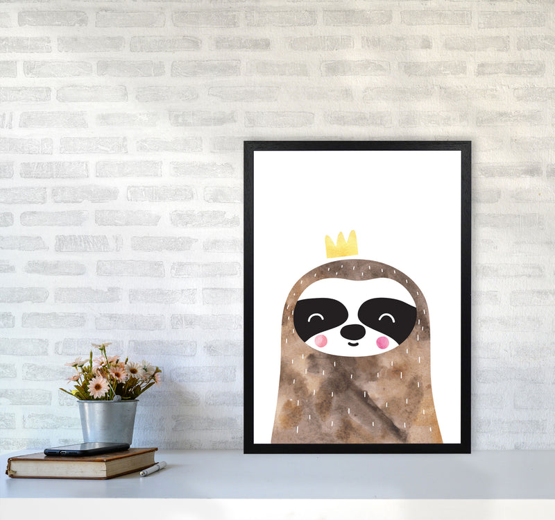 Scandi Brown Sloth Watercolour Framed Nursey Wall Art Print A2 White Frame