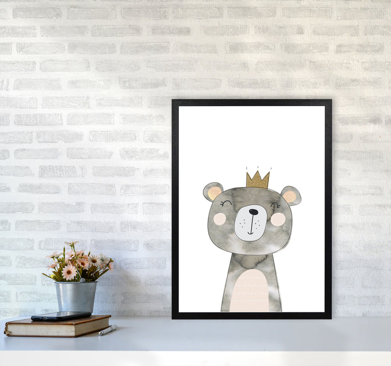 Scandi Grey Bear Watercolour Framed Nursey Wall Art Print A2 White Frame