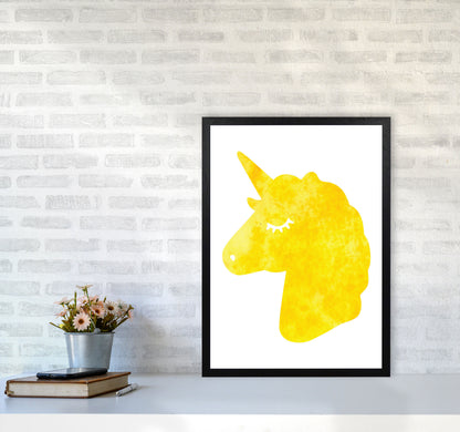 Unicorn Yellow Silhouette Watercolour Modern Print A2 White Frame