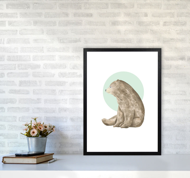 Watercolour Bear With Green Circle Modern Print Animal Art Print A2 White Frame