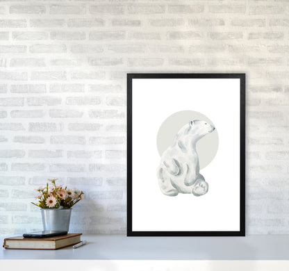 Watercolour Polar Bear With Grey Circle Modern Print, Animal Art Print A2 White Frame