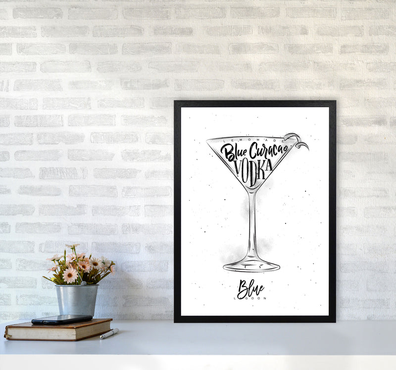 Blue Lagoon Cocktail Modern Print, Framed Kitchen Wall Art A2 White Frame
