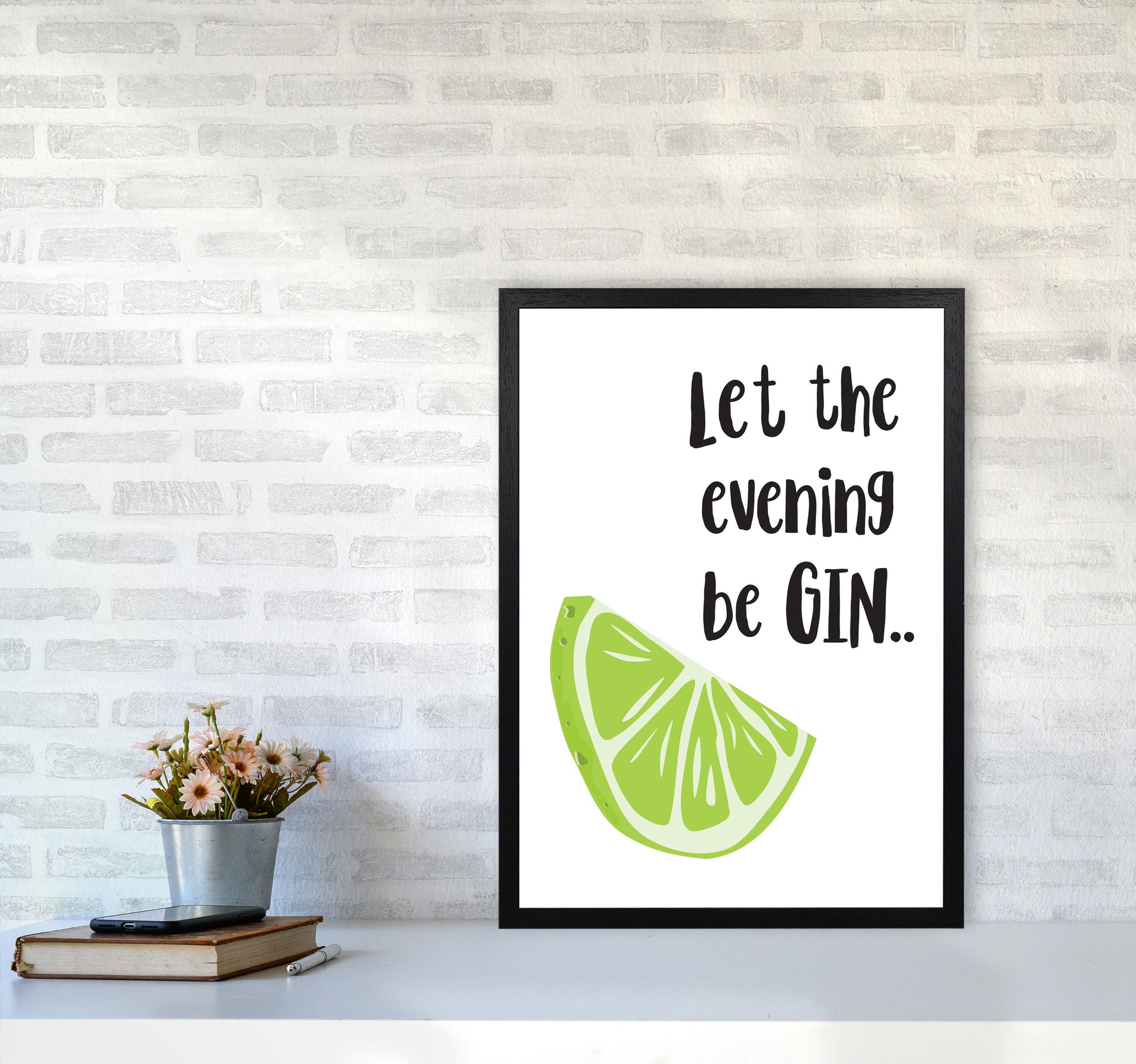 Let The Evening BeGIN Modern Print, Framed Kitchen Wall Art A2 White Frame