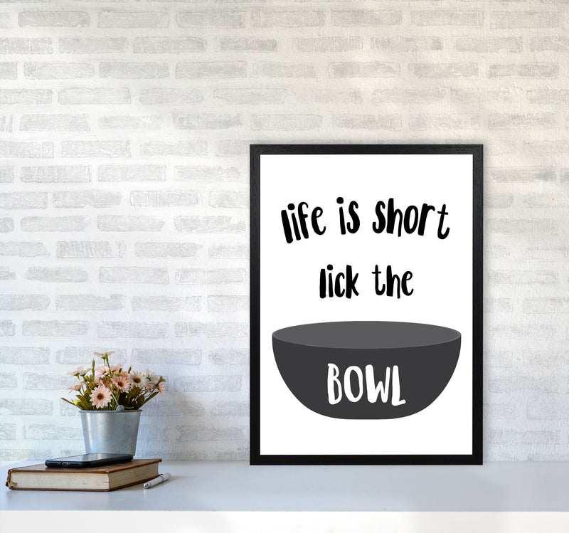 Lick The Bowl Modern Print, Framed Kitchen Wall Art A2 White Frame