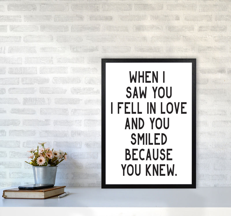 When I Saw You I Fell In Love Modern Print A2 White Frame
