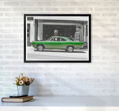 Green Car Modern Print A2 White Frame