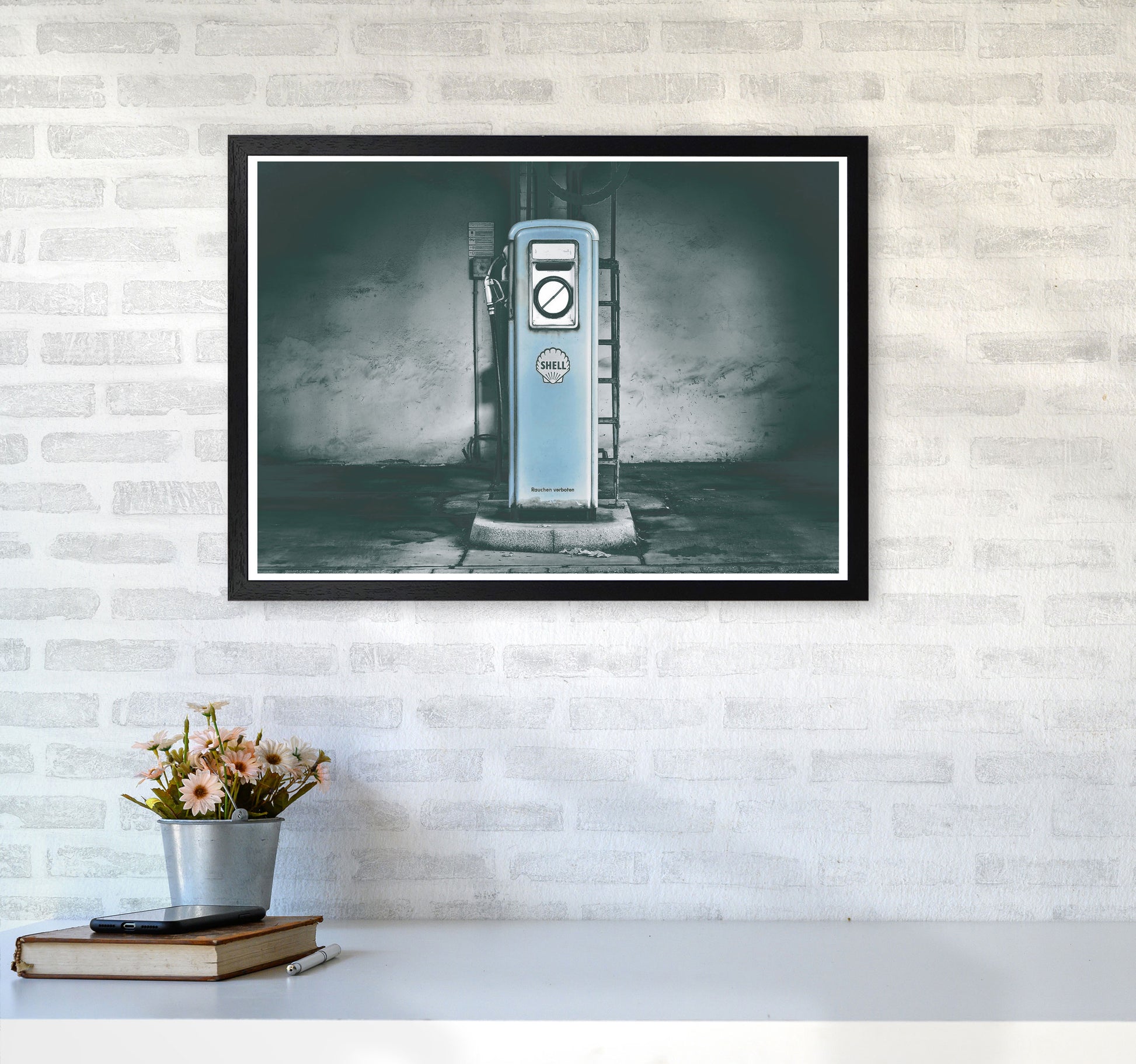 Little Blue Gas Pump Modern Print A2 White Frame