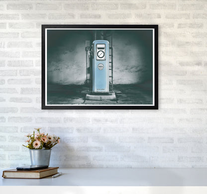 Little Blue Gas Pump Modern Print A2 White Frame
