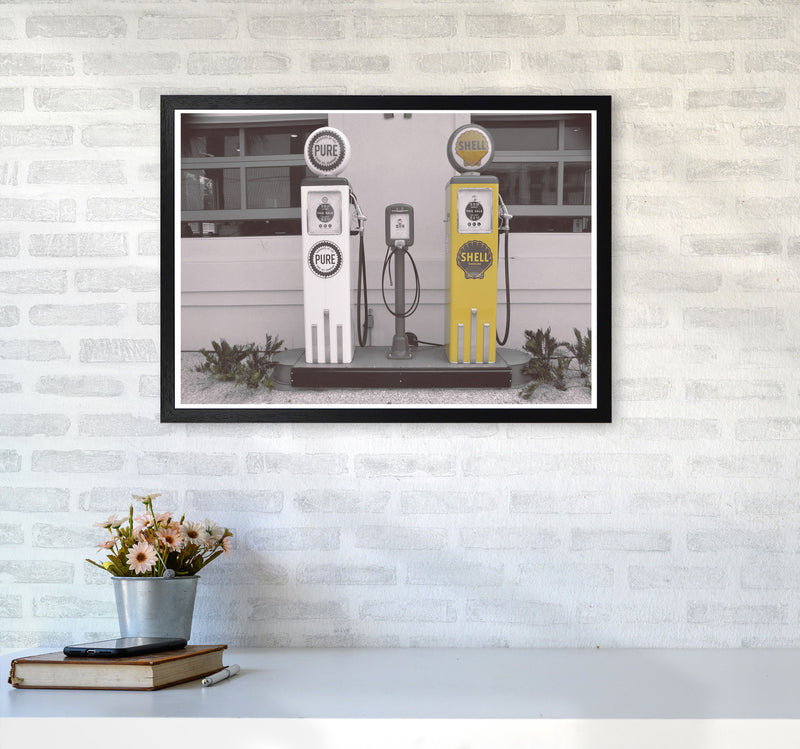Vintage Shell Yellow Gas Pump Modern Print A2 White Frame