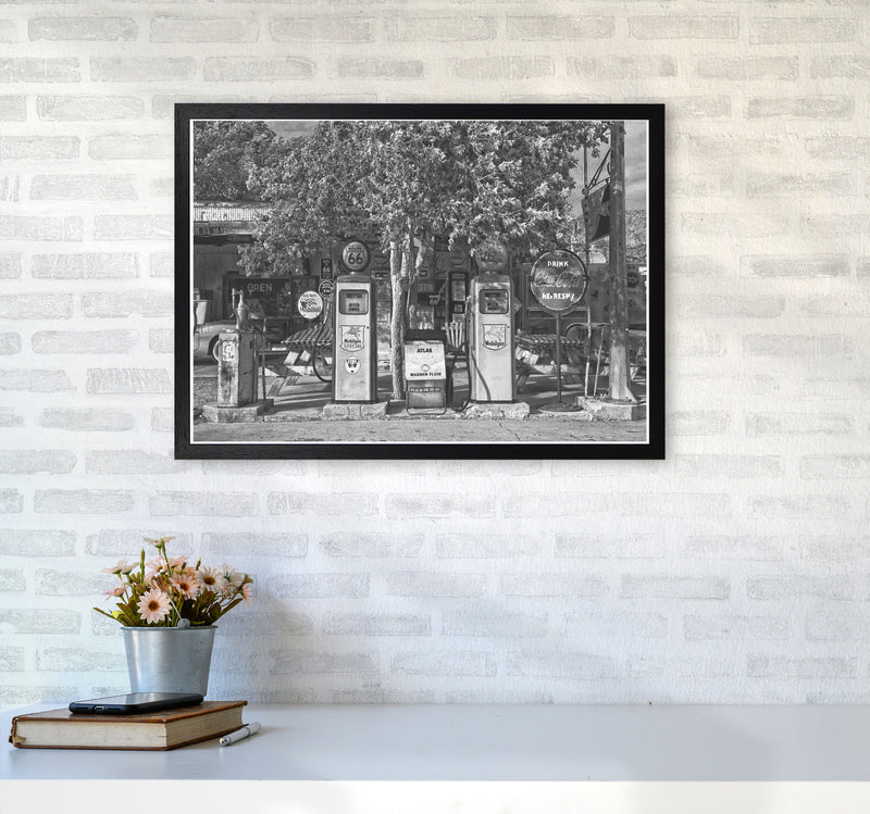 Retro Black And White Gas Pumps Modern Print A2 White Frame