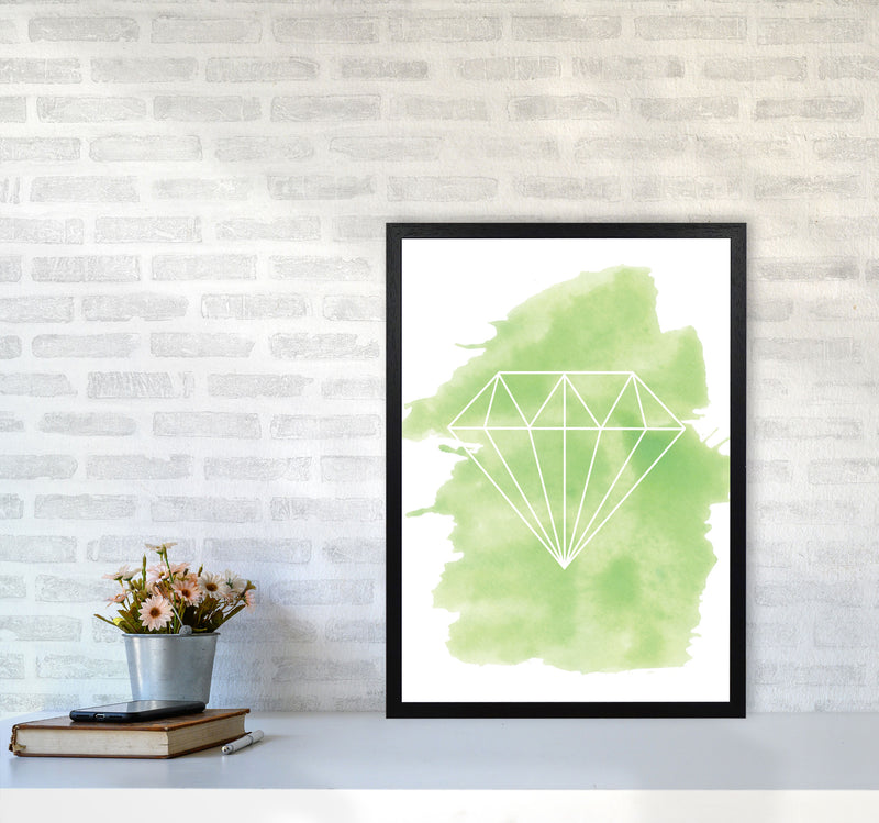 Geo Diamond Green Watercolour Modern Print A2 White Frame