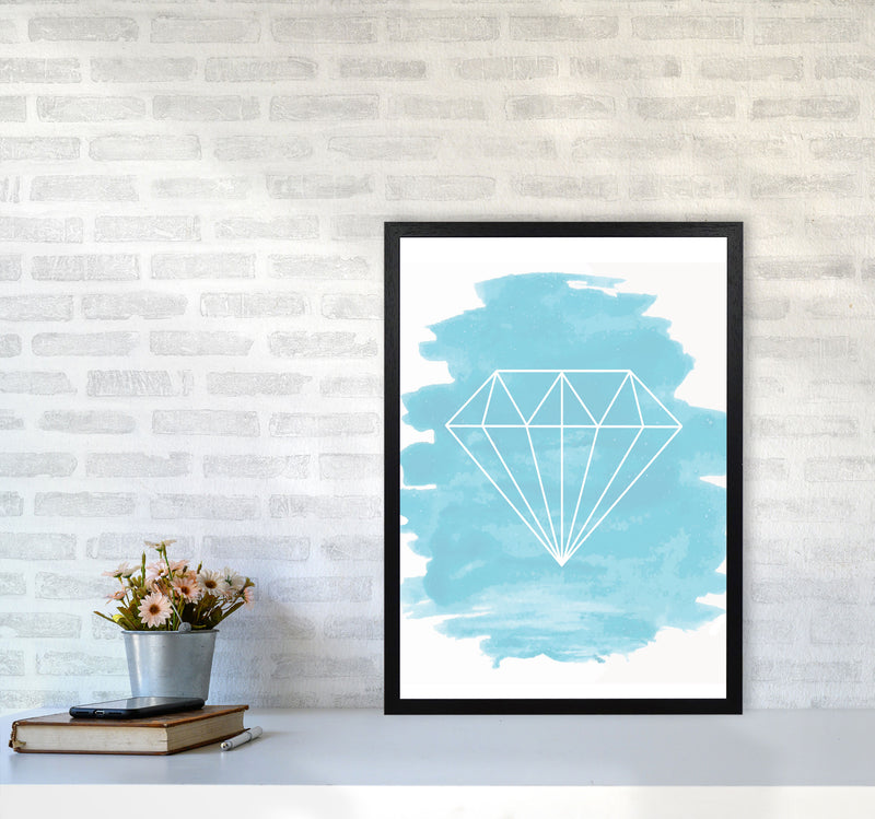 Geo Diamond Light Blue Watercolour Modern Print A2 White Frame
