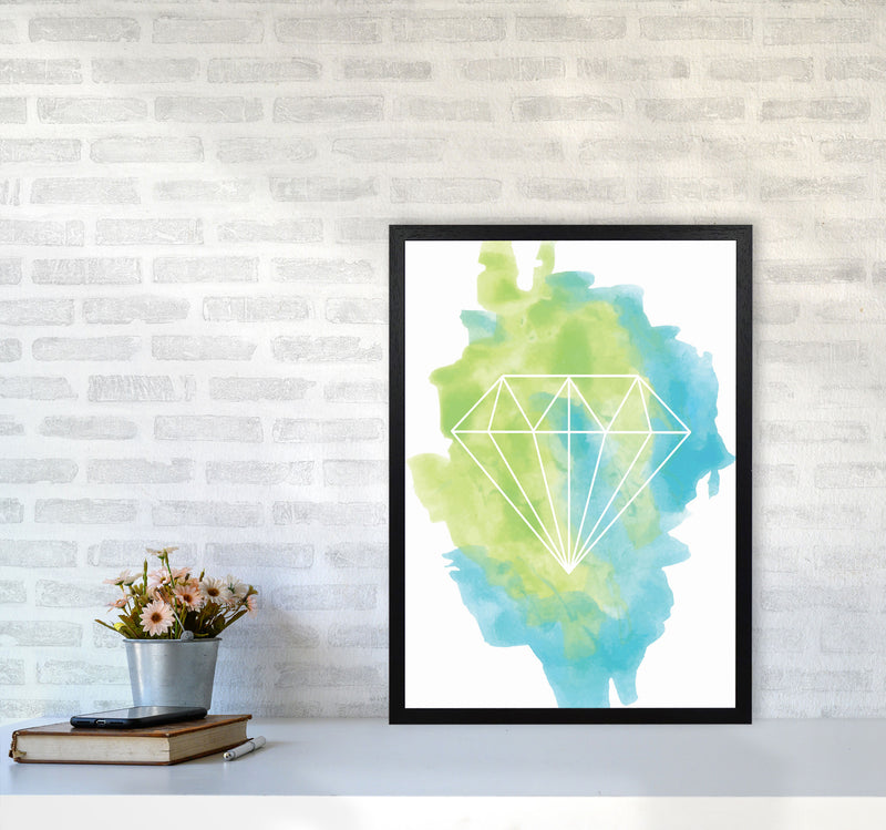 Geo Diamond Turquoise Multi Watercolour Modern Print A2 White Frame