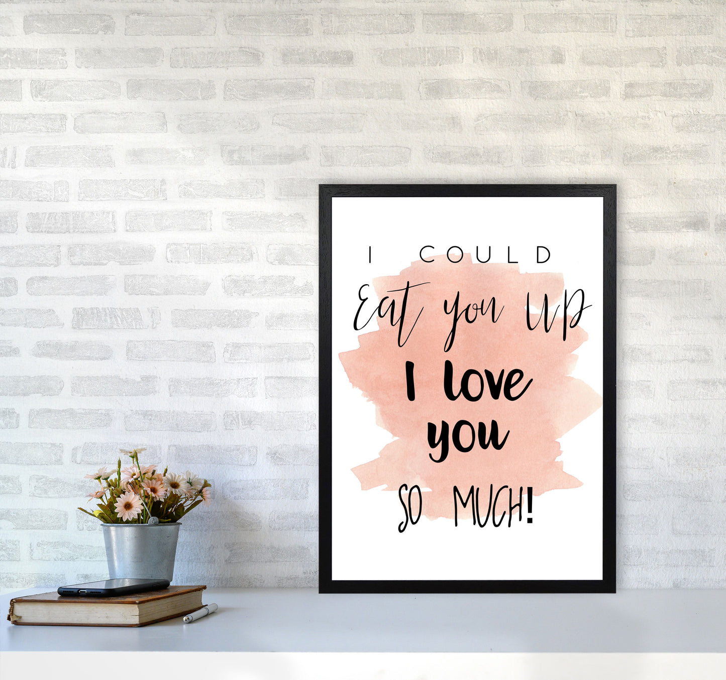 Eat You Up Peach Watercolour Modern Print A2 White Frame
