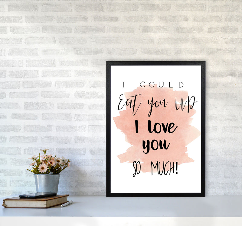Eat You Up Peach Watercolour Modern Print A2 White Frame