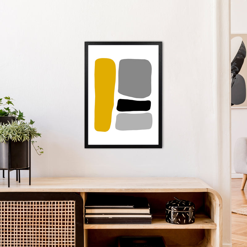 Mustard And Black Abstract Stones 1 Art Print by Pixy Paper A2 White Frame