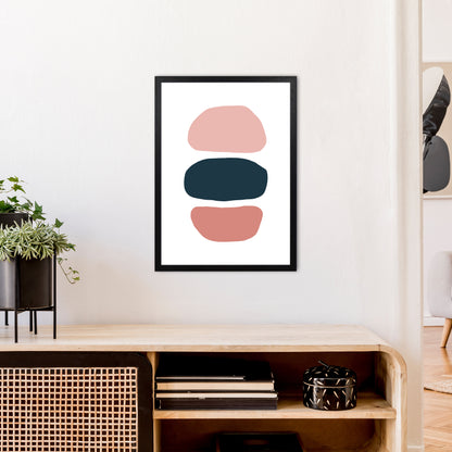 Pink And Navy Abstract Stones 1 Art Print by Pixy Paper A2 White Frame