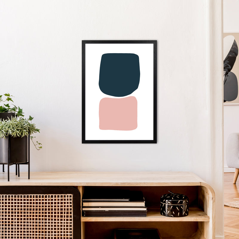 Pink And Navy Abstract Stones 2 Art Print by Pixy Paper A2 White Frame