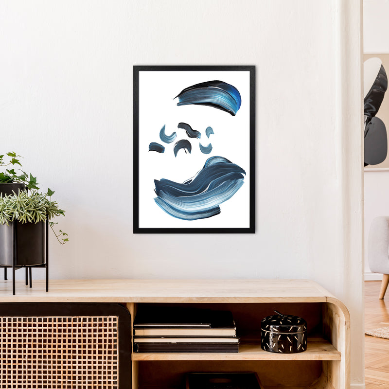 Dark Blue And Grey Paint Strokes  Art Print by Pixy Paper A2 White Frame