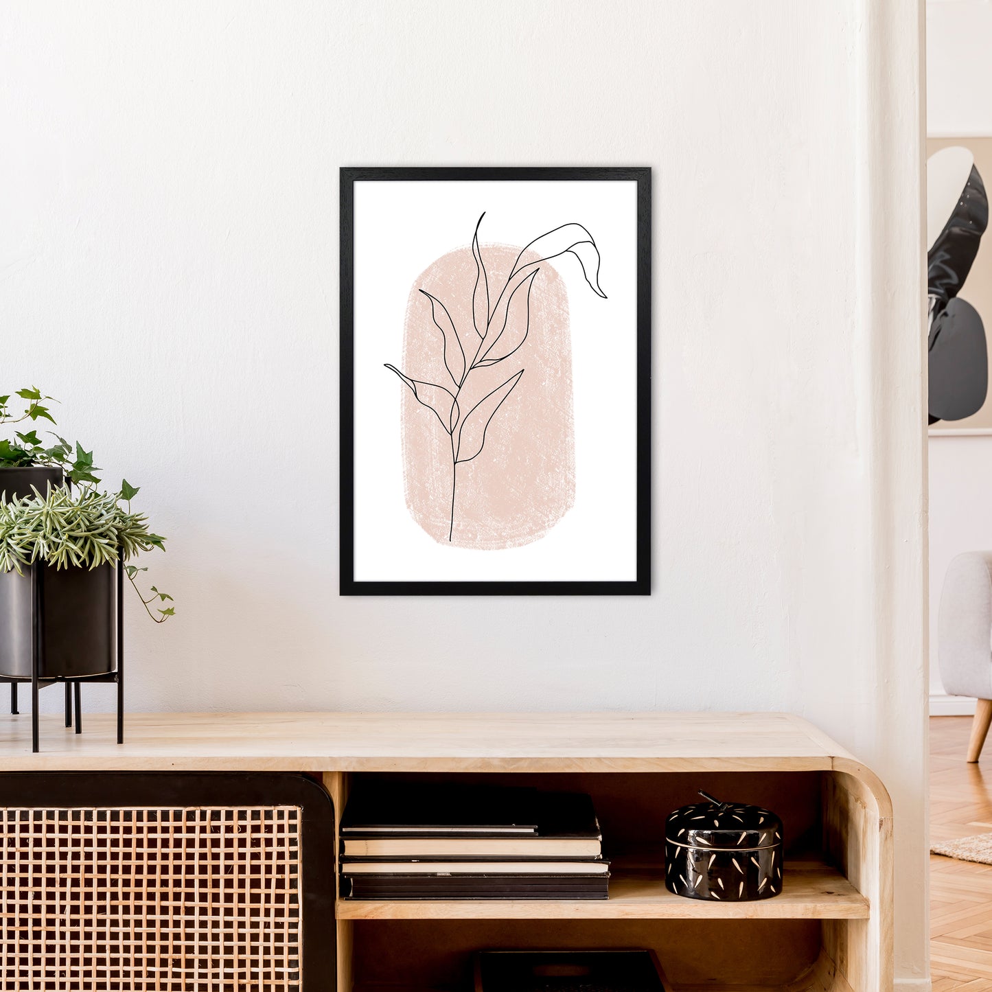 Dalia Chalk Pink Floral Leaf  Art Print by Pixy Paper A2 White Frame