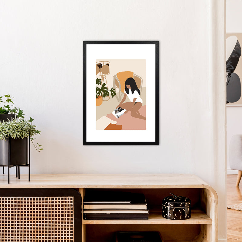 Mica Girl With Magazine N4  Art Print by Pixy Paper A2 White Frame