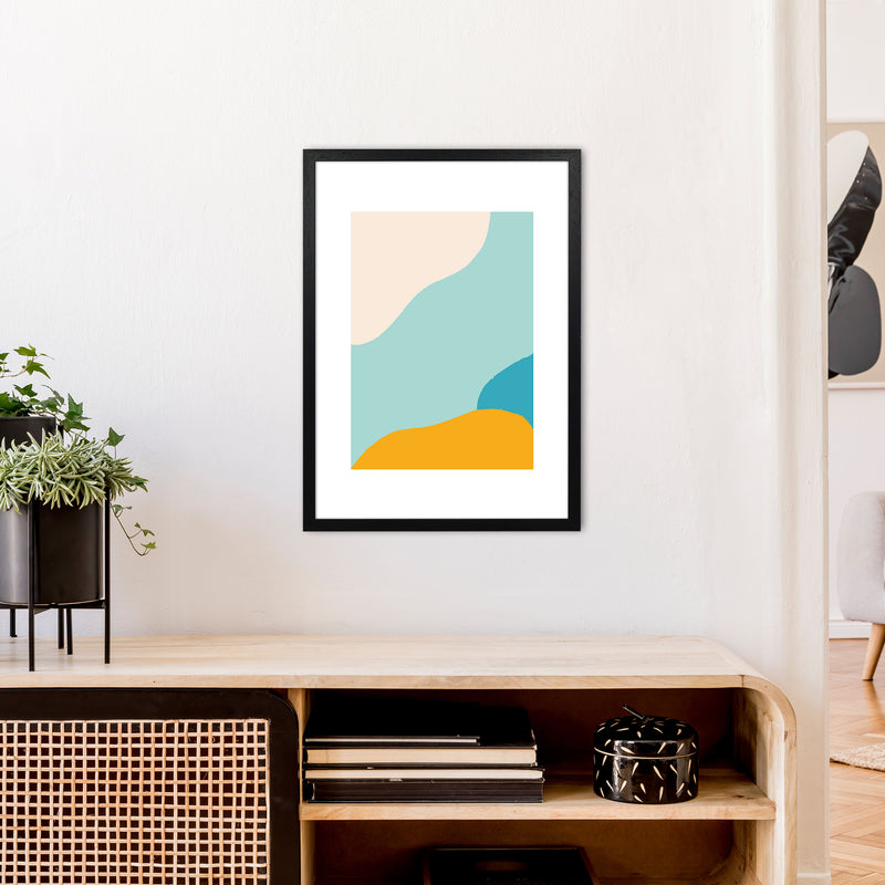 Mita Teal Abstract N18  Art Print by Pixy Paper A2 White Frame