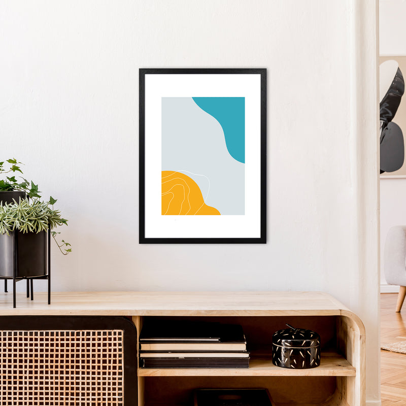 Mita Teal Abstract N19  Art Print by Pixy Paper A2 White Frame